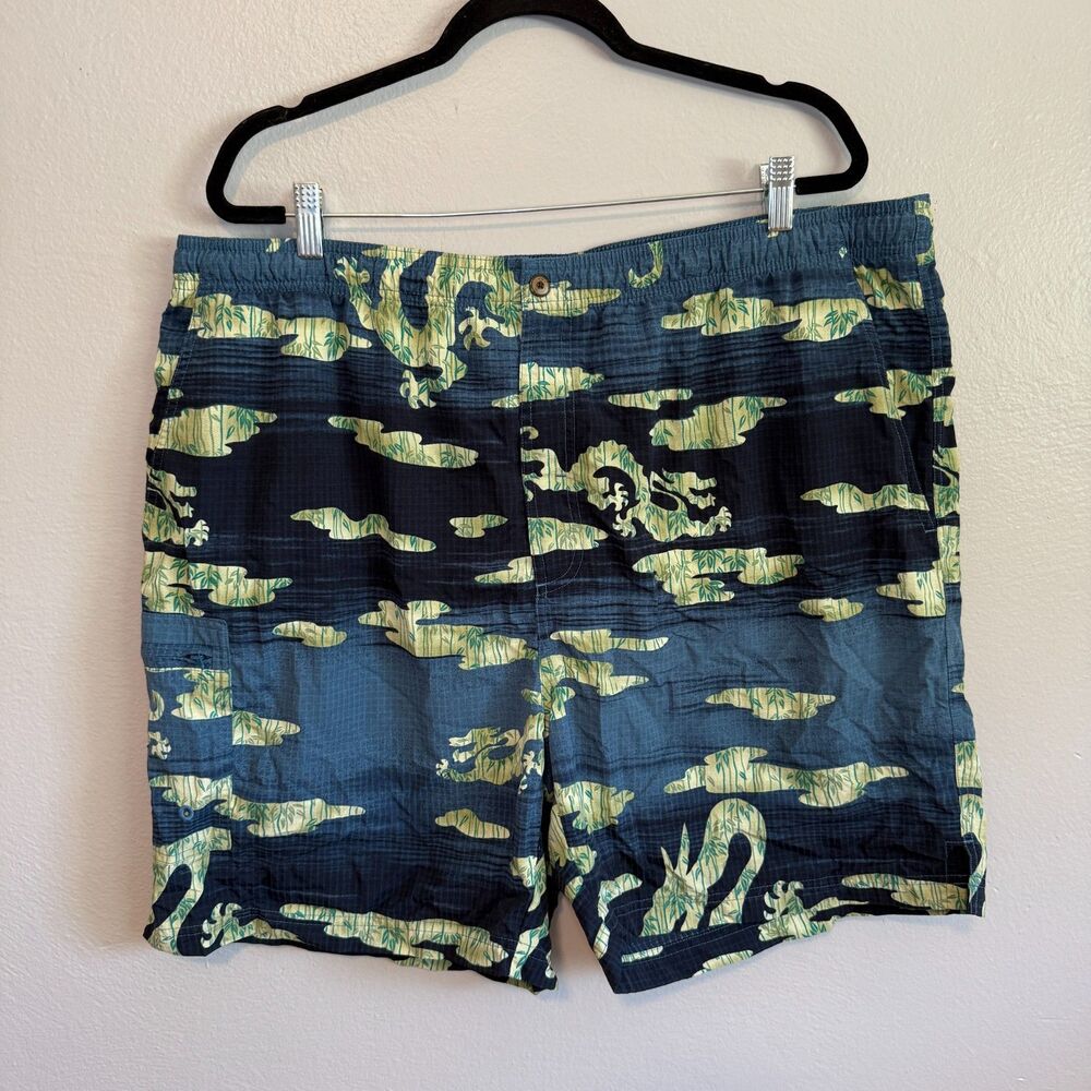 VTG Tommy Bahama Men's Chinese Dragon Print Blue Green Swim Trunks Shorts XXL